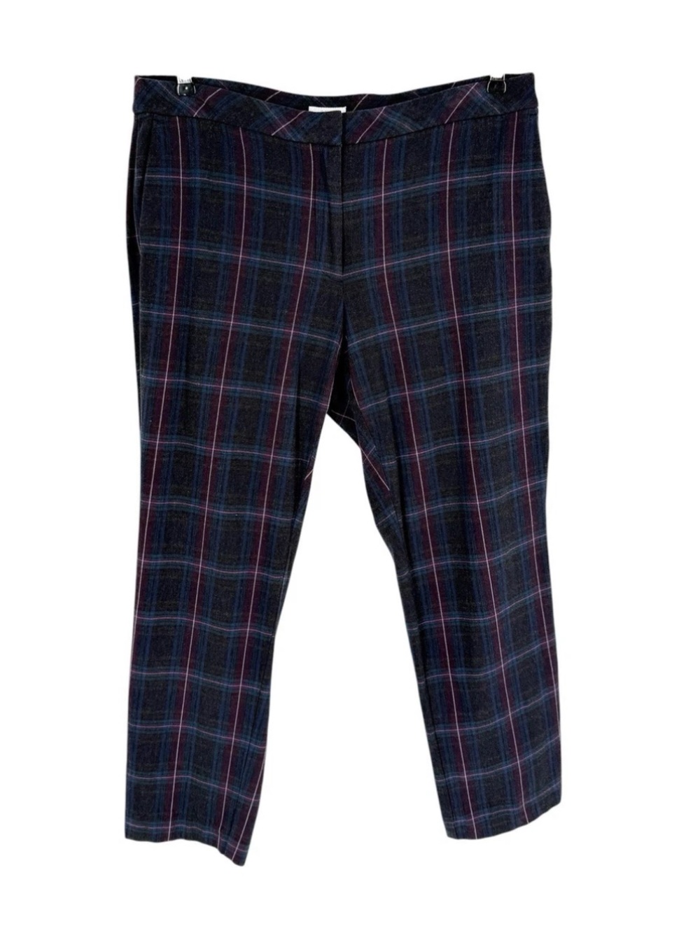 J Jill Premium Bi-Stretch Pants Womens Size 12 Charcoal Navy Purple Plaid